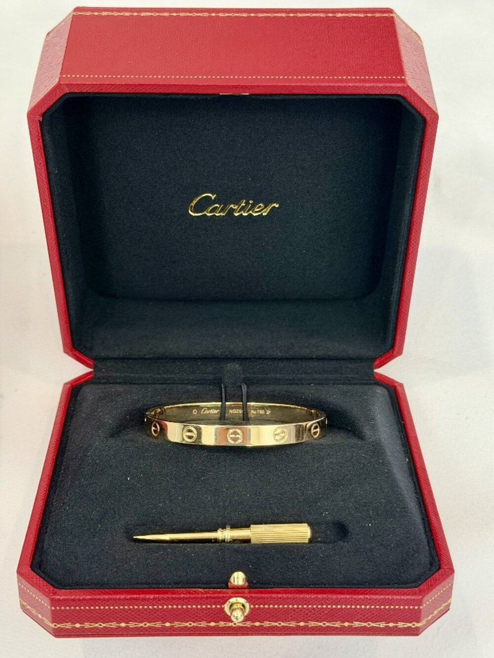 Cartier Love Bracelet Size 16 Classic 18k Yellow Gold 6mm w/ Box, Cert & Receipt